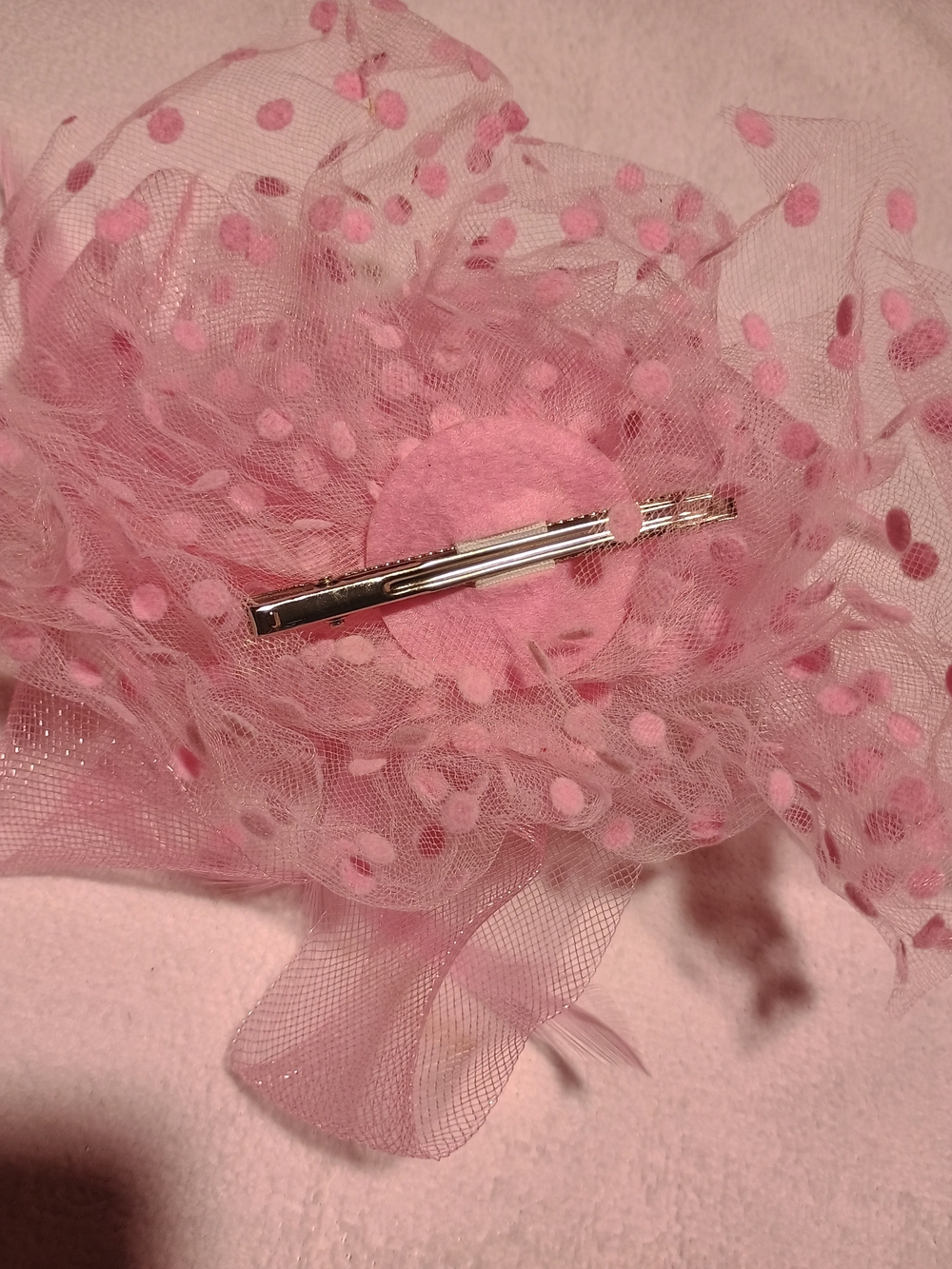 Pink Polka Dot Tulle Hair Clip with Alligator Clip